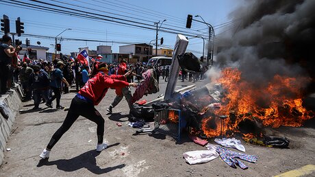 Bei einer Demo gegen illegale Einwanderer verbrennen Menschen Zelte Geflüchteter / © Ignacio Muñoz (dpa)