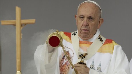 Papst Franziskus bei der Messe / © Andrew Medichini (dpa)