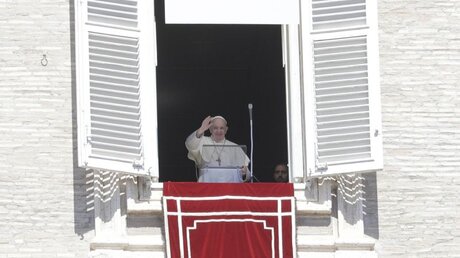 Papst Franziskus beim Angelus-Mittagsgebet am Fenster (Archiv) / © Gregorio Borgia/AP (dpa)