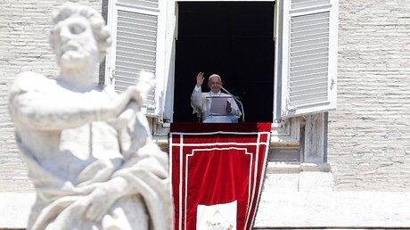 Papst Franziskus beim Angelusgebet auf dem Petersplatz / © Gregorio Borgia (dpa)