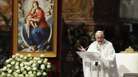Papst Franziskus vor einem Marienbild / © Remo Casilli/Reuters Pool/AP (dpa)