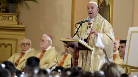 Papst Franziskus feiert eine Messe in der Kirche des Heiligen Herzens / © Alessandra Tarantino (dpa)