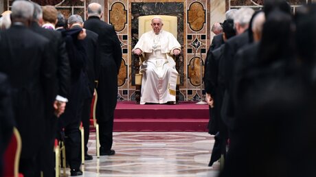 Papst Franziskus mit Mitgliedern des Diplomatischen Corps / © Ettore Ferrari (dpa)