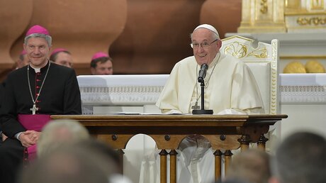 Papst Franziskus bei seinem Besuch in Litauen 2018 / © Vatican Media/Romano Siciliani (KNA)