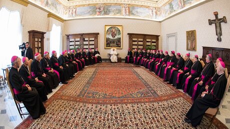 Papst Franziskus und argentinische Bischöfe / © Vatican Media (KNA)