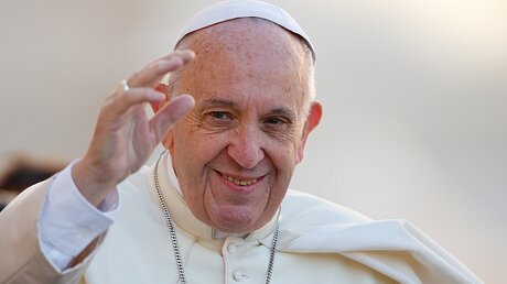 Papst Franziskus winkt während der Generalaudienz / © Paul Haring (KNA)