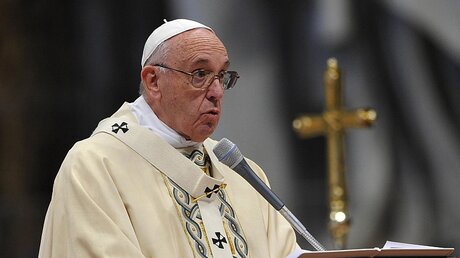 Papst Franziskus spricht zu den Gläubigen im Petersdom / © Giorgio Onorati (dpa)
