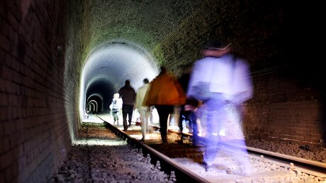 Tag des offenen Denkmals: Besucher gehen durch den Schellfischtunnel in Hamburg / © Malte Christians (dpa)