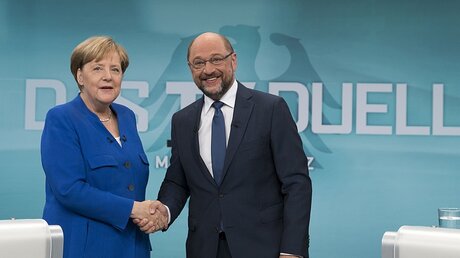TV-Duell Angela Merkel und Martin Schulz / © Herby Sachs (dpa)