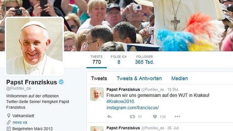 Als @Pontifex_de ist der Papst bei Twitter aktiv.  / © Screenshot Papst Franziskus / Twitter (DR)