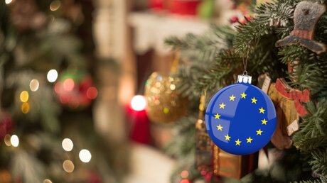 Weihnachtsbaum mit EU-Christbaumkugel / © renatsadykov (shutterstock)