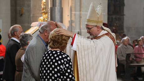 Bischof Hanke segnet ein Jubelpaar / © Maike Eikelmann (Bistum Eichstätt)