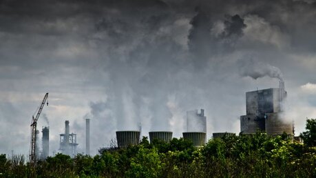 CO2-Ausstoß über Industrieschornsteine / © Balu (shutterstock)