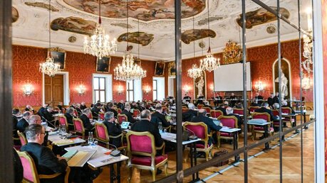 Der Sitzungssaal des Stadtschlosses während der Herbstvollversammlung der Deutschen Bischofskonferenz / © Harald Oppitz (KNA)