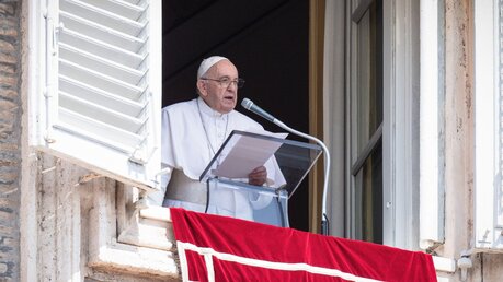 Papst Franziskus beim Mittagsgebet am Fenster des Apostolischen Palasts / © Vatican Media/Romano Siciliani (KNA)