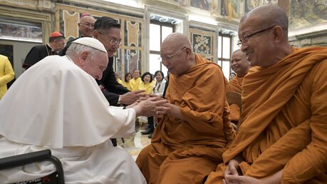Papst Franziskus empfängt eine Delegation buddhistischer Mönche aus Thailand zu einer Audienz im Vatikan / © Vatican Media/Romano Siciliani (KNA)