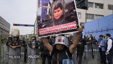 Gegner des peruanischen Präsidenten Castillo versammeln sich in der Nähe des Kongresses / © Martin Mejia (dpa)