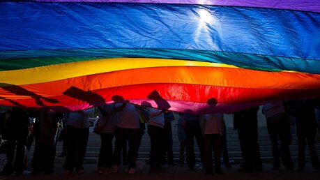 Menschen unter einer Regenbogenfahne / © Tyler Orsburn/CNS photo (KNA)