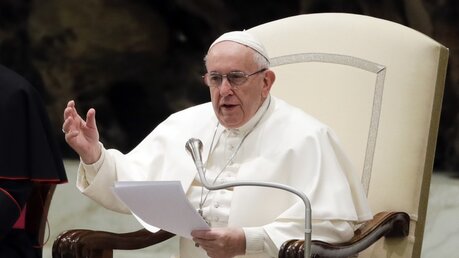 Papst Franziskus bei seiner Generalaudienz / © Andrew Medichini (dpa)