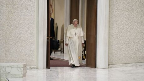 Papst Franziskus kommt zu seiner wöchentlichen Generalaudienz in der Halle Paul VI. / © Andrew Medichini/AP (dpa)