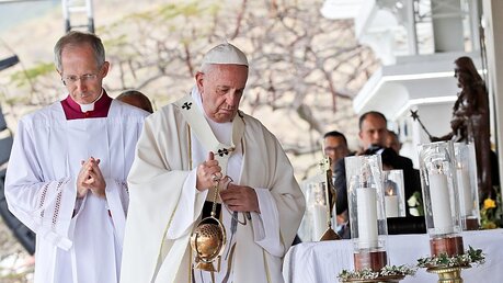 Papst Franziskus während der Messe in Port Louis auf Mauritius / © Alessandra Tarantino (dpa)