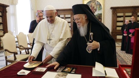 Patriarch von Konstantinopel trifft Papst Franziskus  / © Gregorio Borgia (dpa)