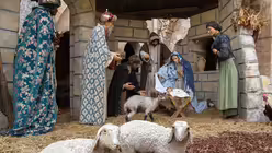 Krippe im Innenhof der katholischen Katharinenkirche in Bethlehem / &copy; Andrea Krogmann (KNA)