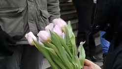 Blumen f&uuml;r die Frauen dieser Welt. Syrer verteilen Blumen an die Frauen, die vorbei gehen.  / &copy; Melanie Trimborn  (DR)