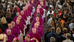 Bischöfe und Kardinäle verlassen nach dem Eröffnungsgottesdienst der DBK-Vollversammlung den Fuldaer Dom / © Frank Rumpenhorst (dpa)