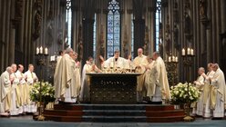 Dass das Epiphaniefest ein bedeutsamer Feiertag für das Erzbistum Köln ist, zeigt sich auch in der Konzelebration aller Kölner Bischöfe und Domkapitulare / © Beatrice Tomasetti (DR)