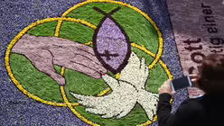 Kirchenmotive in einem Blumenteppich an Fronleichnam / &copy; Patrick Seeger (dpa)