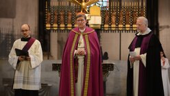 Erzbischof Kardinal Woelki fragt die Katechumenen und ihre Begleiter, ob sie die Frohe Botschaft des Glaubens aufgenommen haben.  / © Beatrice Tomasetti (DR)