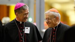 Kardinal Walter Kasper (r.) spricht mit Erzbischof Blase J. Cupich aus Chicago / © Paul Haring/cns (KNA)