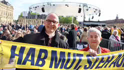 W&uuml;rzburger Bischof Franz Jung und ZdK-Pr&auml;sidentin Irme Stetter-Karp beim 104. Deutsche Katholikentag am 13. Mai in W&uuml;rzburg / &copy; Markus Hauck (POW)