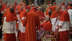 Kardinal Tarcisio Bertone (sitzend) nimmt mit weiteren Kardinälen am Konsistorium im Petersdom teil / © Andrew Medichini (dpa)