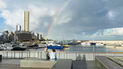 Regenbogen über der Uferpromenade, Waterfront, von Beirut (Libanon) am 1. Dezember 2025. / © Andrea Krogmann (KNA)