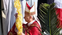 Papst Leo XIV. (M) leitet die Messe auf dem Petersplatz im Vatikan am Palmsonntag / &copy; Alessandra Tarantino/AP (dpa)