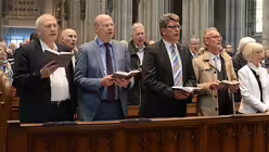ND-Mitglieder Dr. Michael Vesper, Minister a. D. (1.v.l.), Dr. Stefan Vesper, ZdK-Generalsekretär (2.v.l.) und Wolfgang Klose, ZdK-Vizepräsident (3.v.l.) / ©  Beatrice Tomasetti (DR)