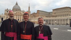 Weihbischof Puff, Kardinal Woelki und Weihbischof Schwaderlapp vor bekannter Kulisse in Rom / © Schwaderlapp